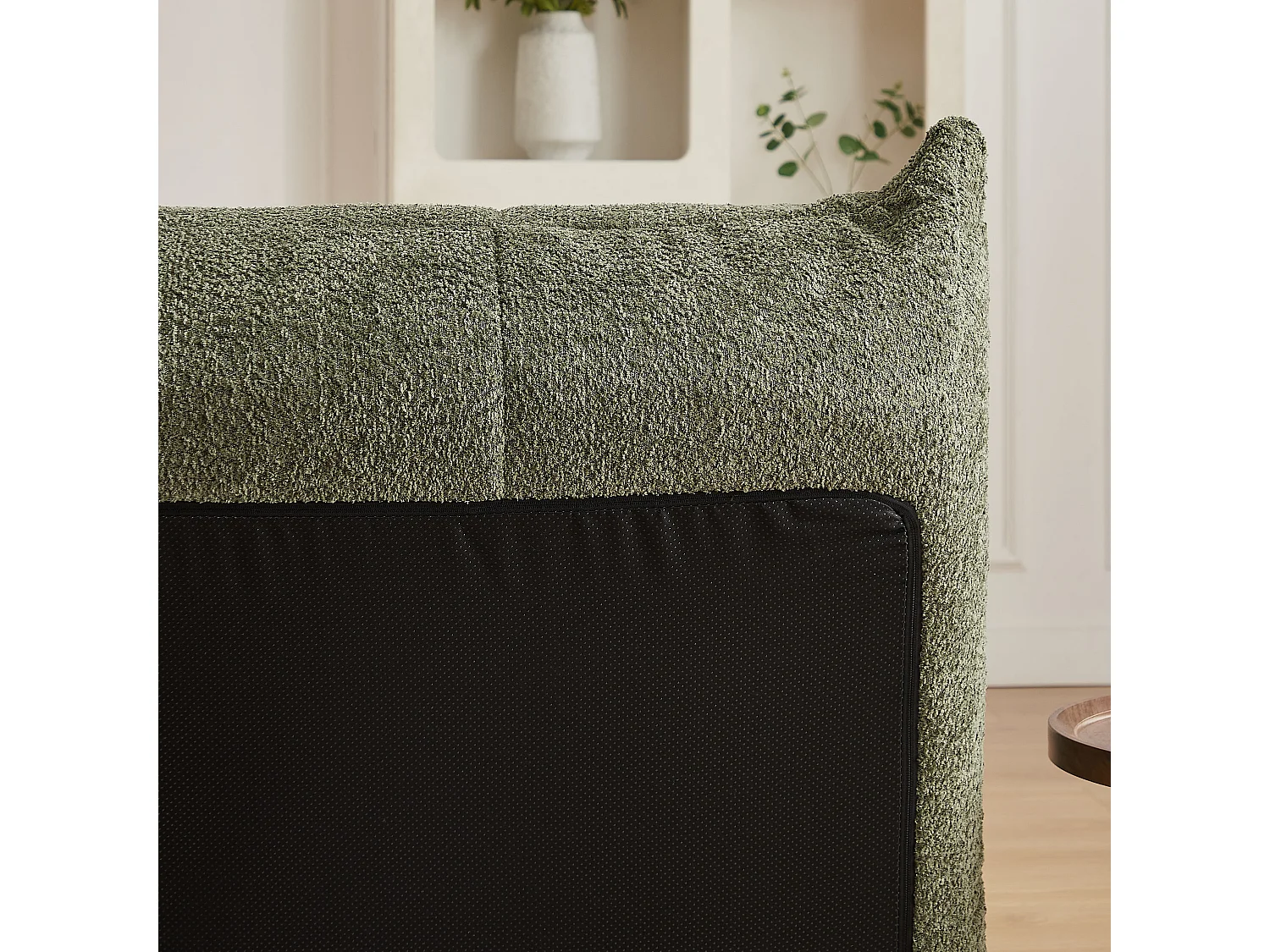 Fauteuil convertible chenille vert avec repose-pieds sans accoudoirs