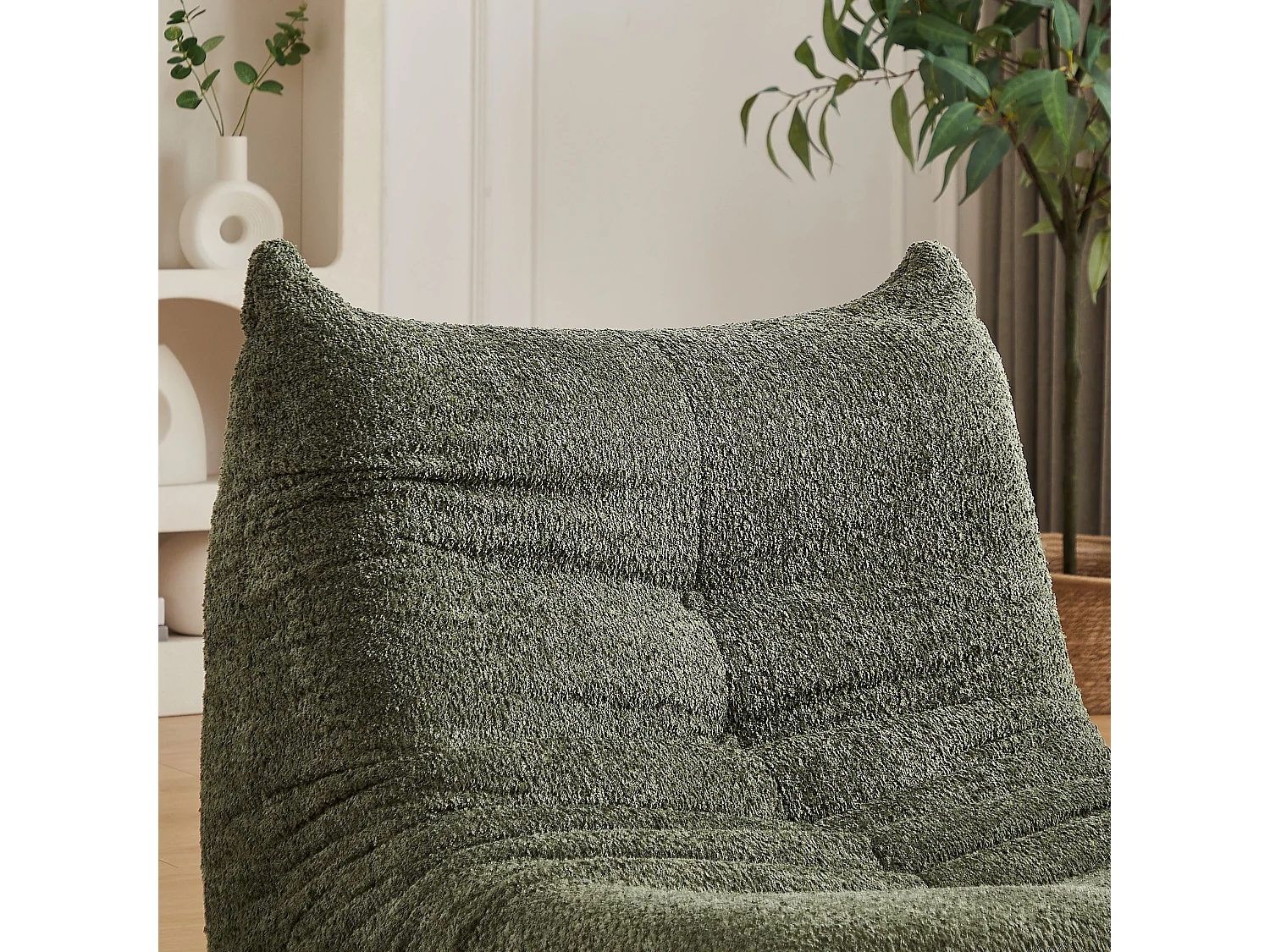 Fauteuil convertible chenille vert avec repose-pieds sans accoudoirs