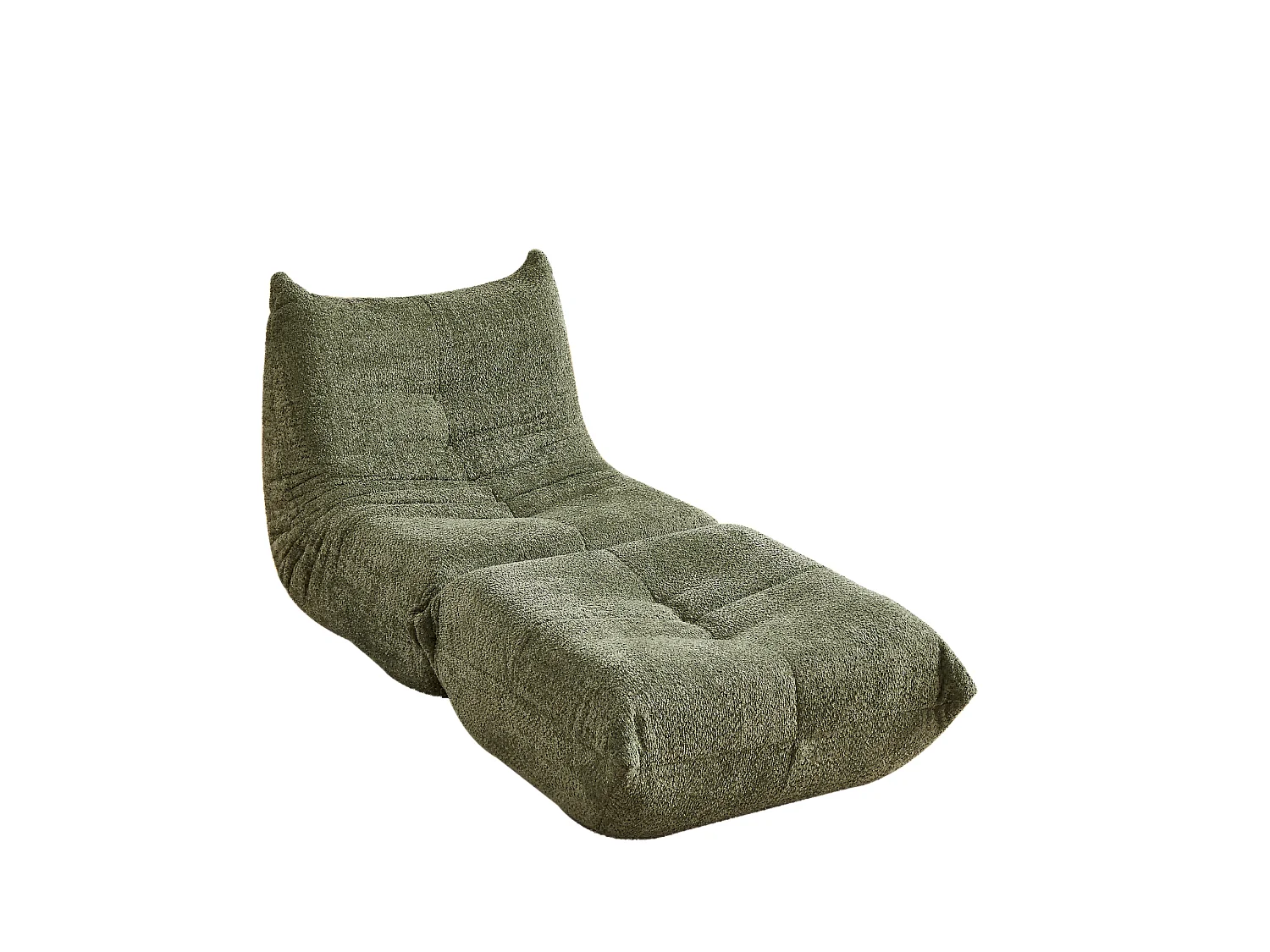 Fauteuil convertible chenille vert avec repose-pieds sans accoudoirs