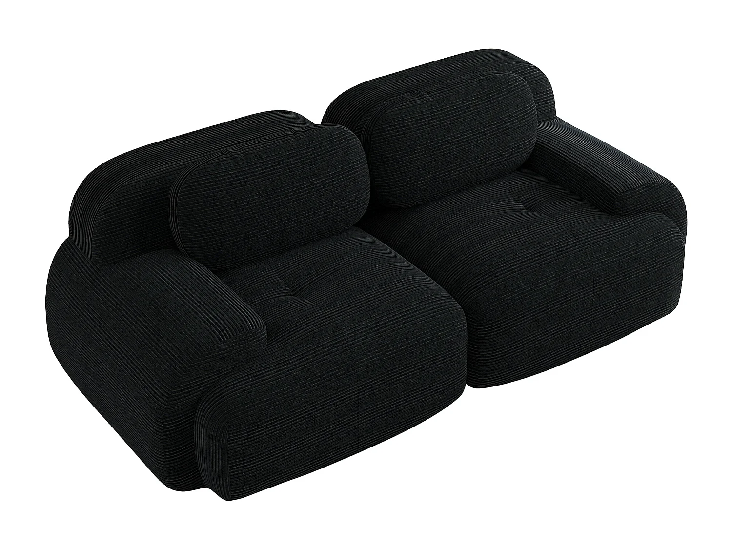 Canapé 2 places loveseat modulable en velours côtelé noir avec accoudoirs courbés, confort premium, sans montage