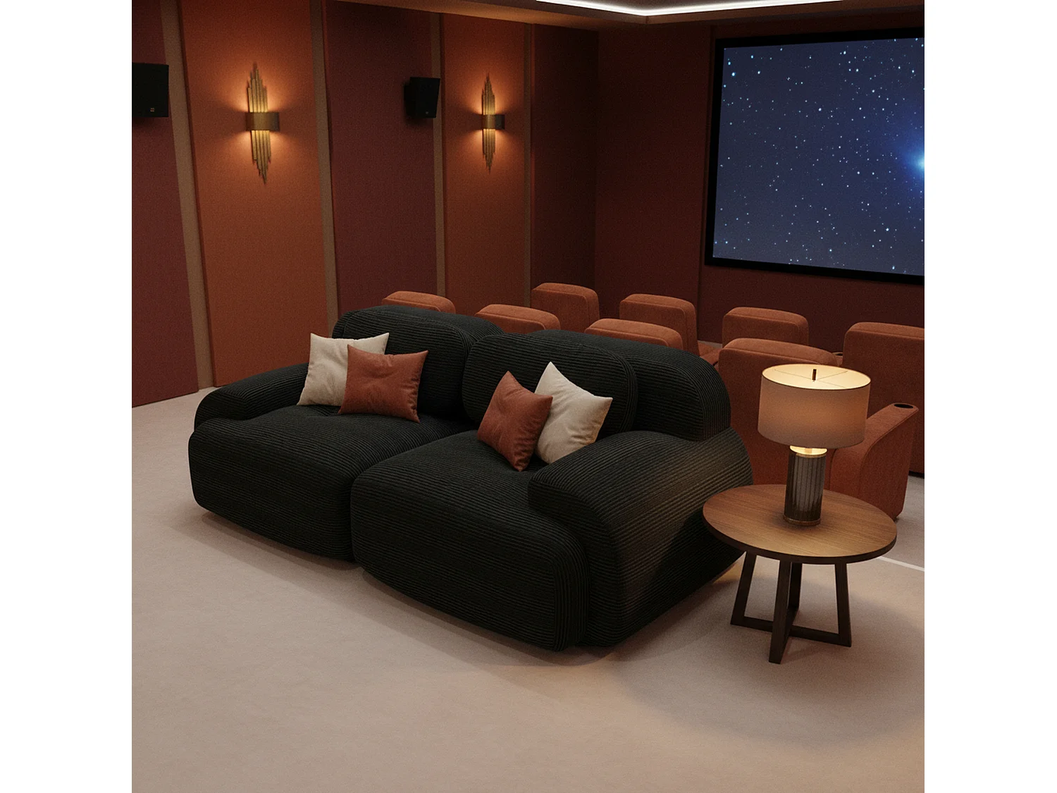 Canapé 2 places loveseat modulable en velours côtelé noir avec accoudoirs courbés, confort premium, sans montage