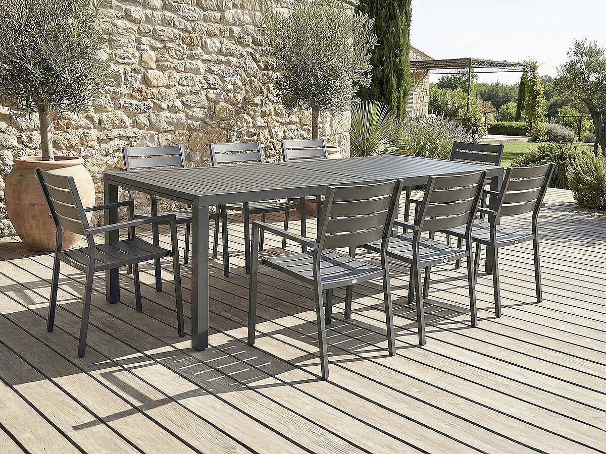 Mesa de jardim metálica extensível "Salou" - 240/300 x 100 x 75 cm - Cinzento