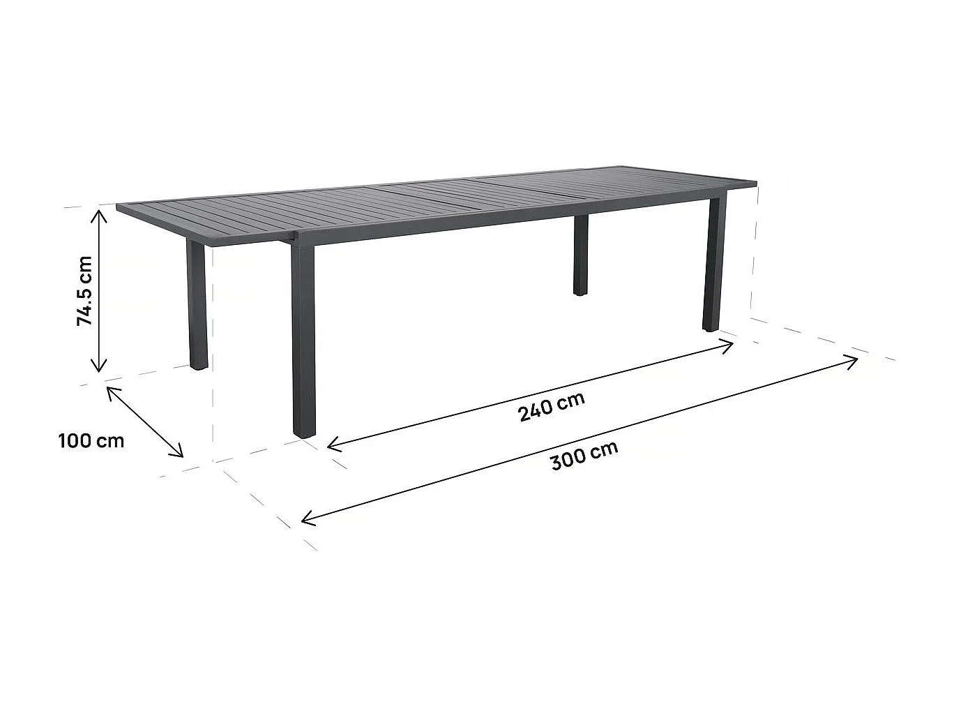 Mesa de jardim metálica extensível "Salou" - 240/300 x 100 x 75 cm - Cinzento