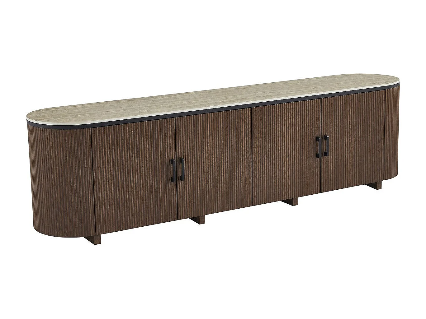 Meuble tv ovale en bois et céramique "Portofino" - 200 x 40 x 55 cm - Marron