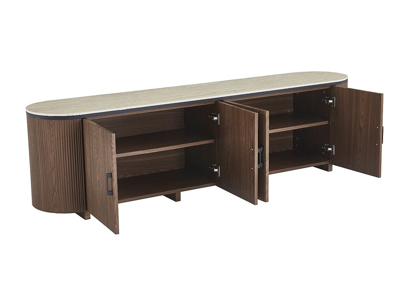 Meuble tv ovale en bois et céramique "Portofino" - 200 x 40 x 55 cm - Marron