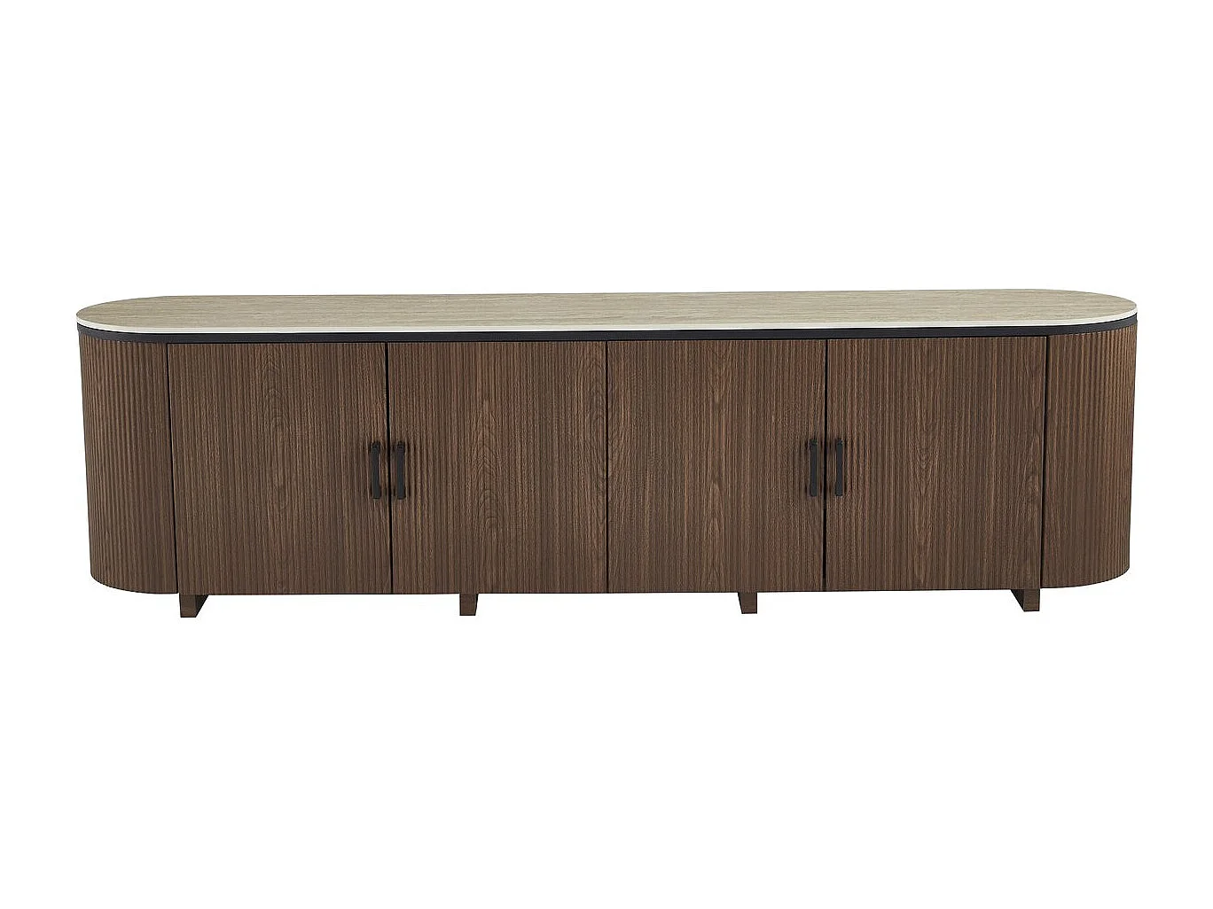 Meuble tv ovale en bois et céramique "Portofino" - 200 x 40 x 55 cm - Marron