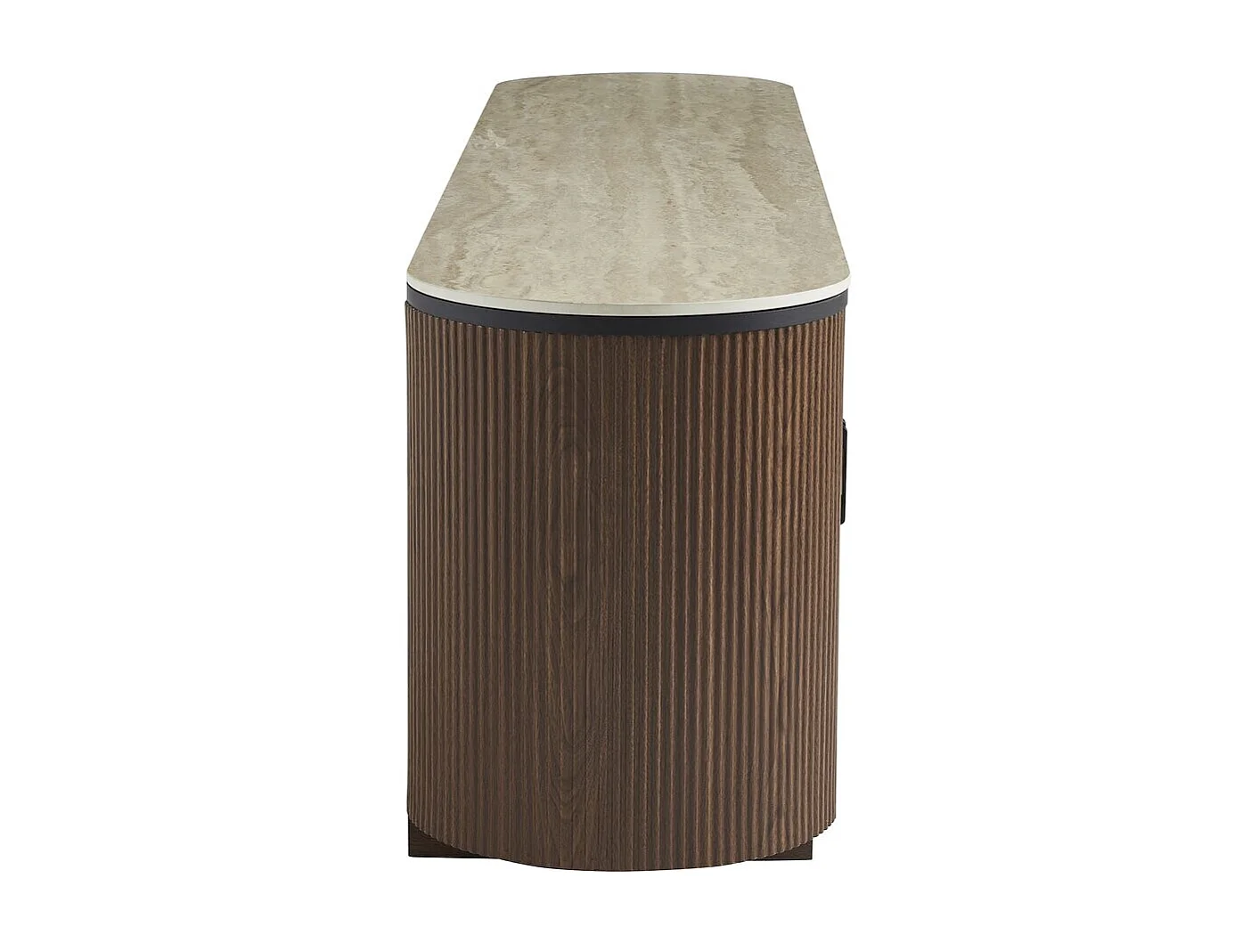 Meuble tv ovale en bois et céramique "Portofino" - 200 x 40 x 55 cm - Marron
