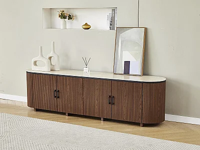 Ovaal Houten en Keramisch TV-meubel "Portofino" - 200 x 40 x 55 cm - Bruin