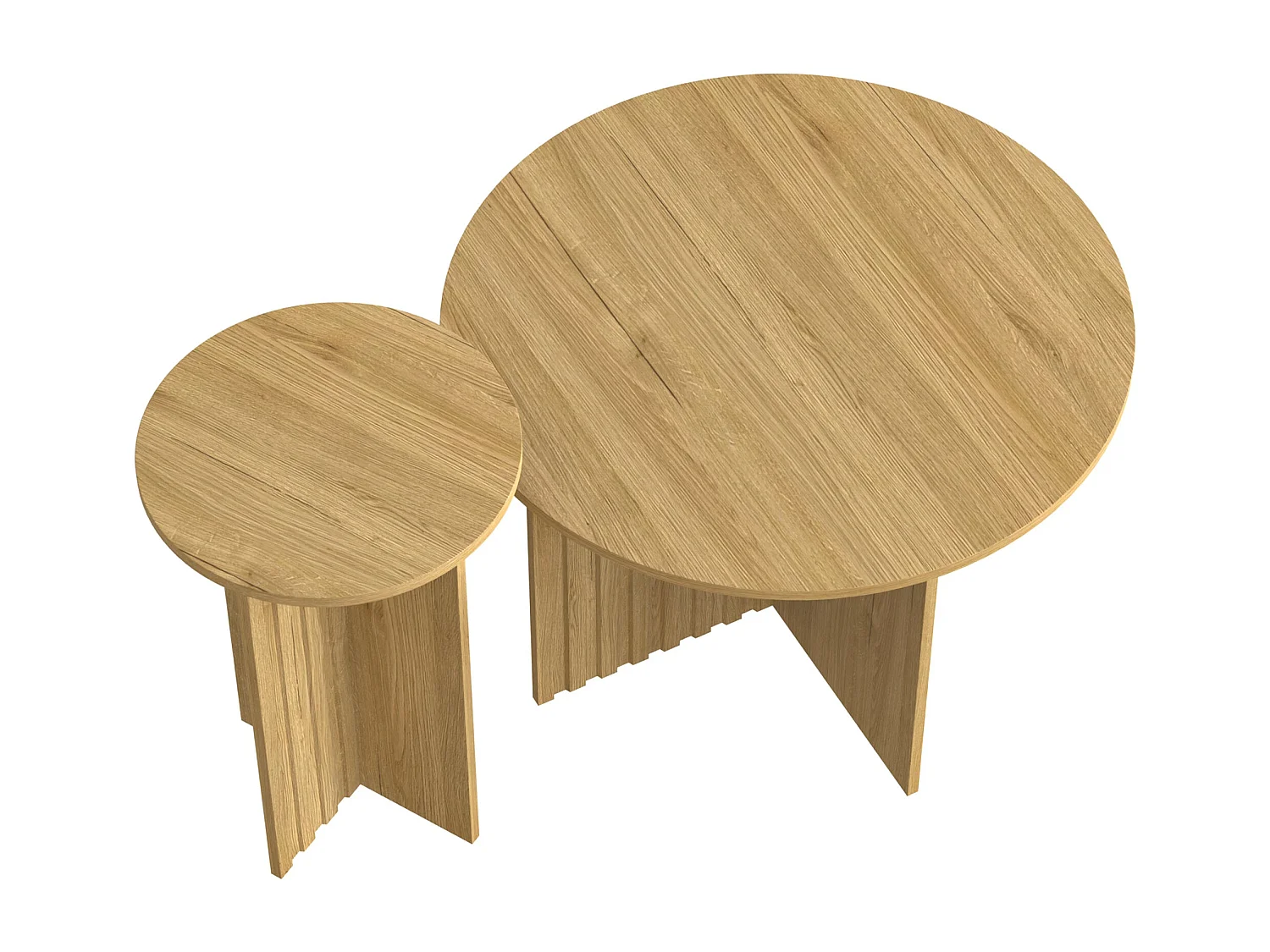Ensemble de tables basses gigognes rondes effet bois piètement cannelé