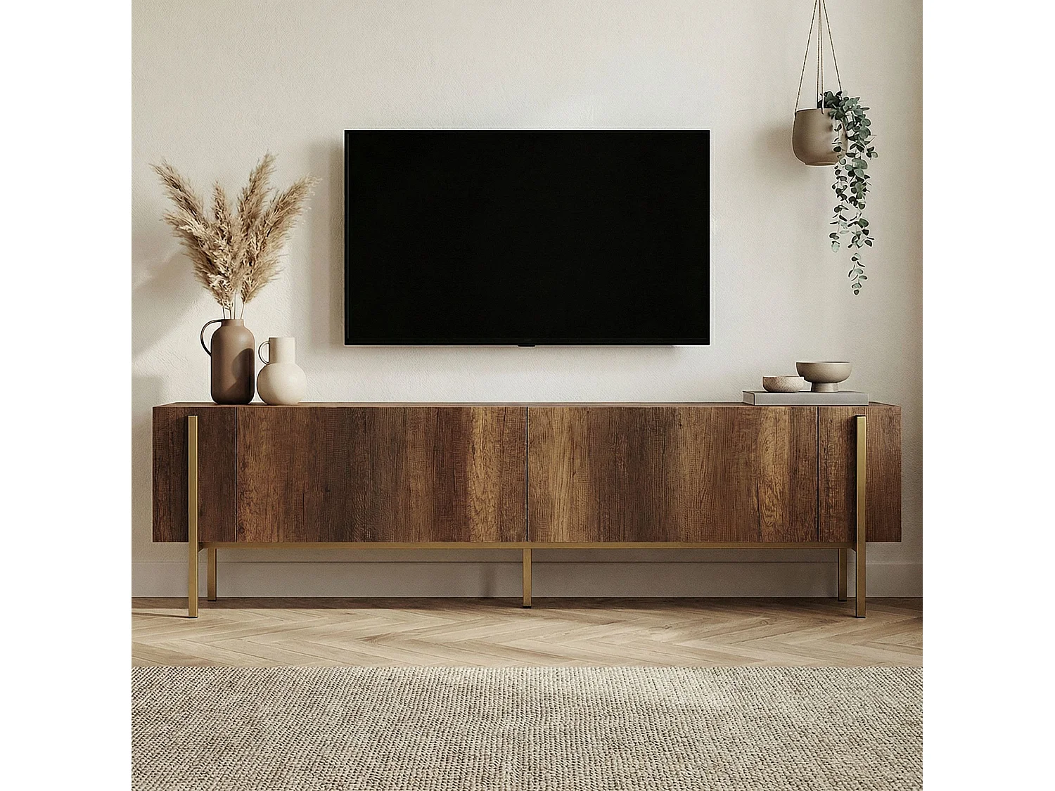 TV-Möbel aus Holz "Nexus" - 180 x 30 x 45 cm - Nussbaum Barock Gold