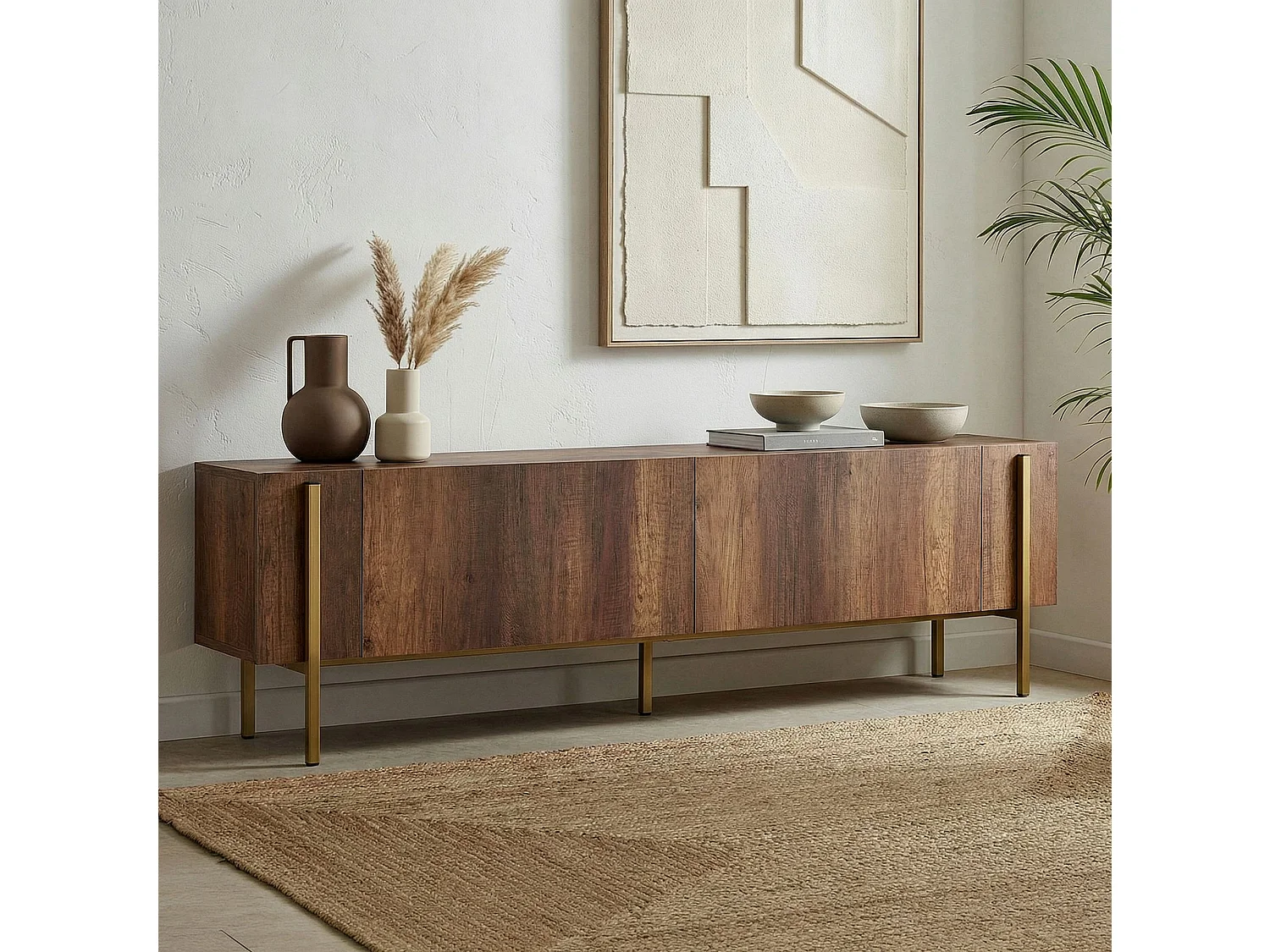 TV-Möbel aus Holz "Nexus" - 180 x 30 x 45 cm - Nussbaum Barock Gold