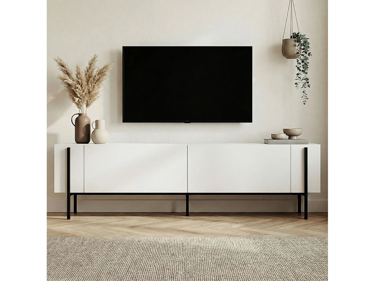 TV-Möbel aus Holz "Nexus" - 180 x 30 x 45 cm - Holz Schwarz / Schwarz