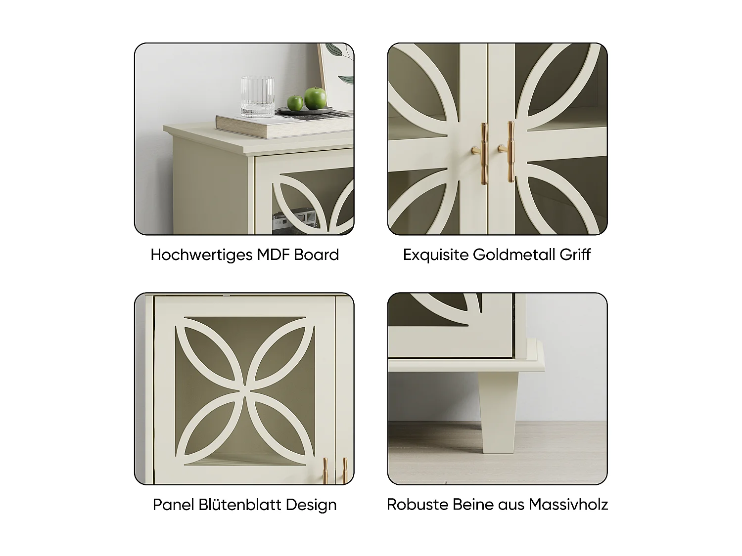 Buffet blanc crème 2 portes vitrées verre trempé à motifs tréfilés 80x38x87cm