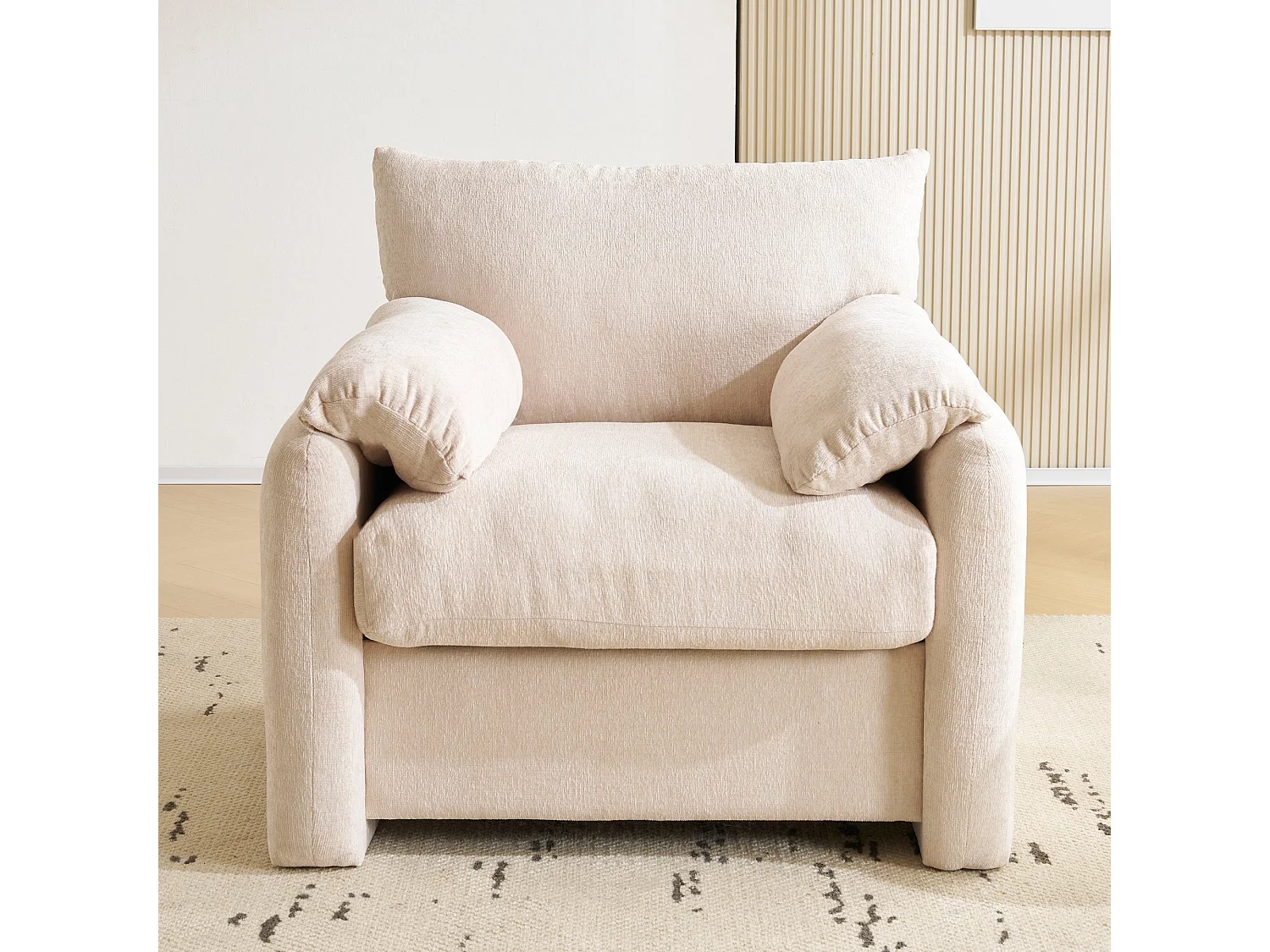 Fauteuil canapé 1 place en tissu chenille beige confortable 96x82x84cm