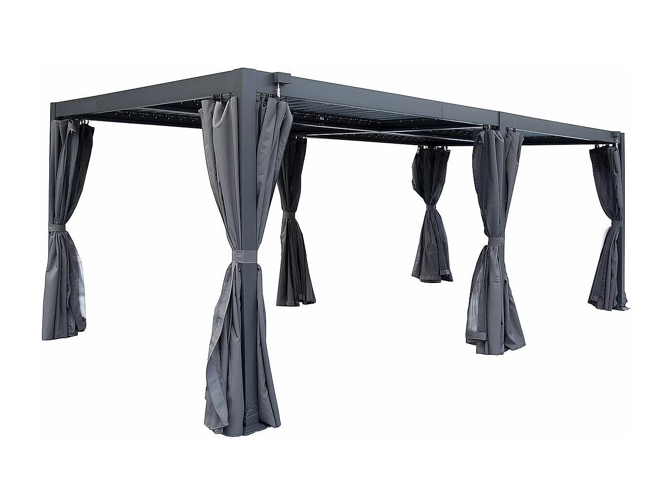Pergola bioclimatique en aluminium avec rideau et moustiquaire "Kensington" - 3 x 5 m - Gris