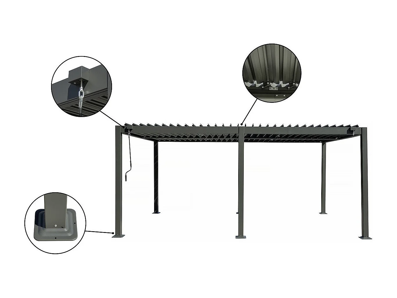 Pergola bioclimatique en aluminium avec rideau et moustiquaire "Kensington" - 3 x 5 m - Gris