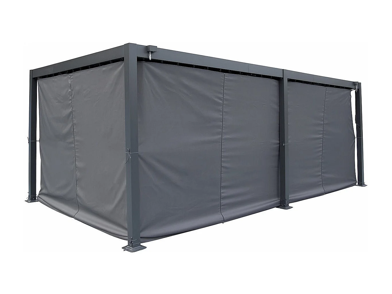 Pergola bioclimatique en aluminium avec rideau et moustiquaire "Kensington" - 3 x 5 m - Gris