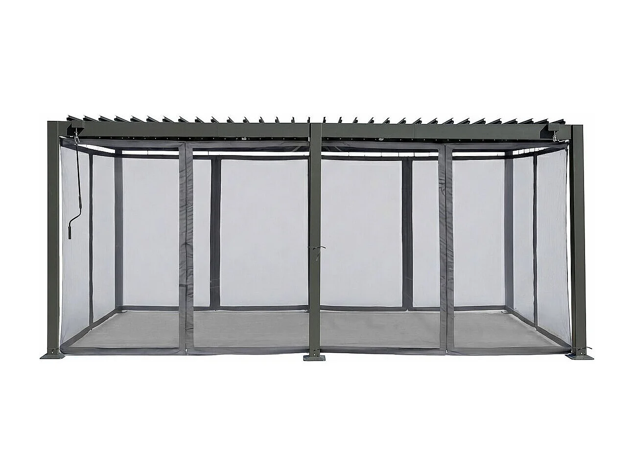 Pergola bioclimatique en aluminium avec rideau et moustiquaire "Kensington" - 3 x 5 m - Gris