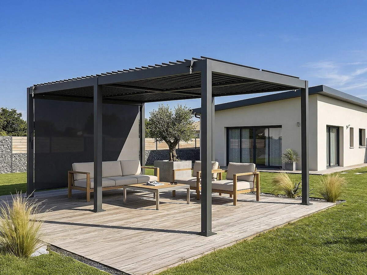 Kensington" bioklimatologische pergola met aluminium zonnescherm - 3 x 5 m - Grijs