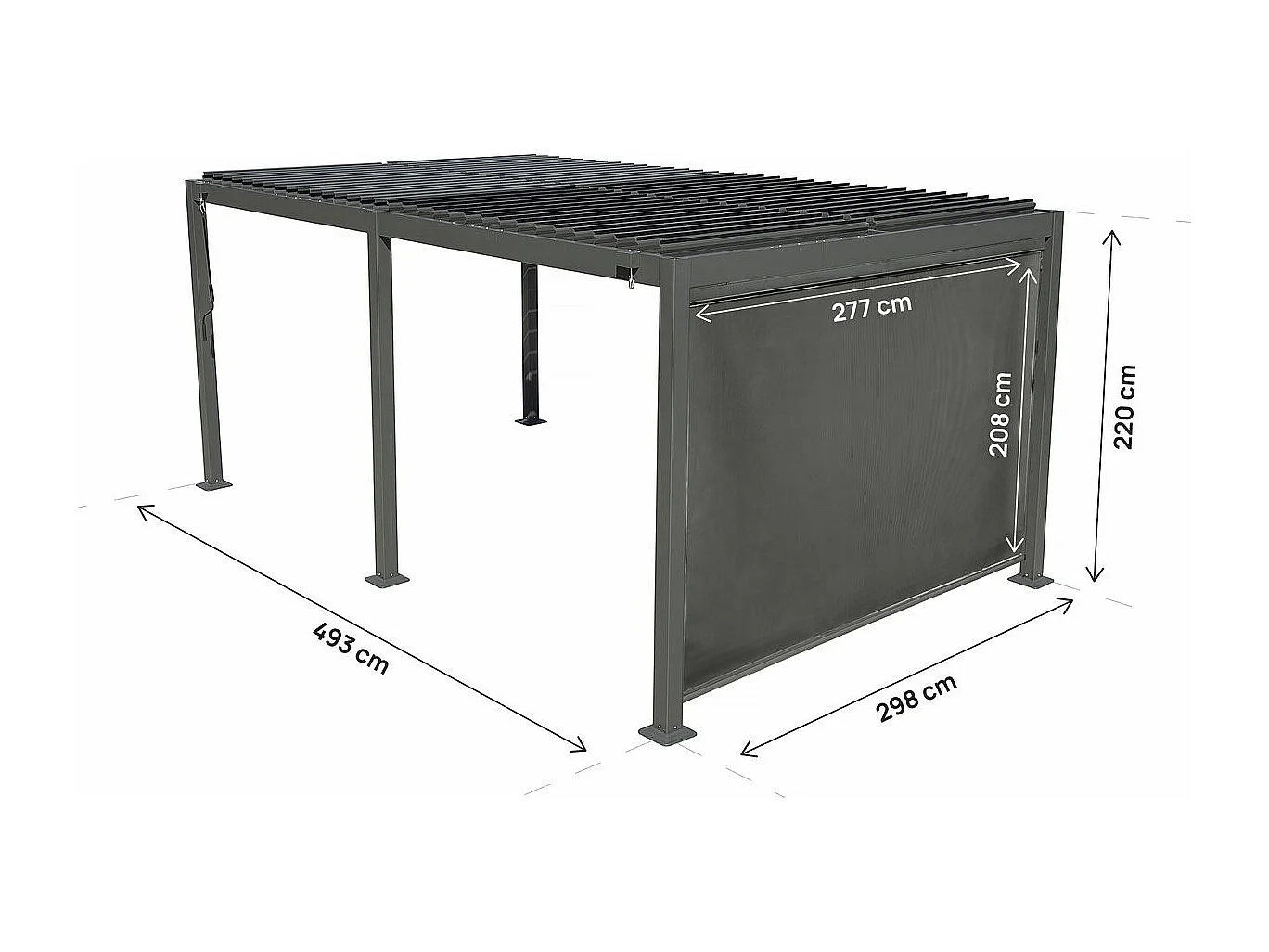 Kensington" bioklimatologische pergola met aluminium zonnescherm - 3 x 5 m - Grijs