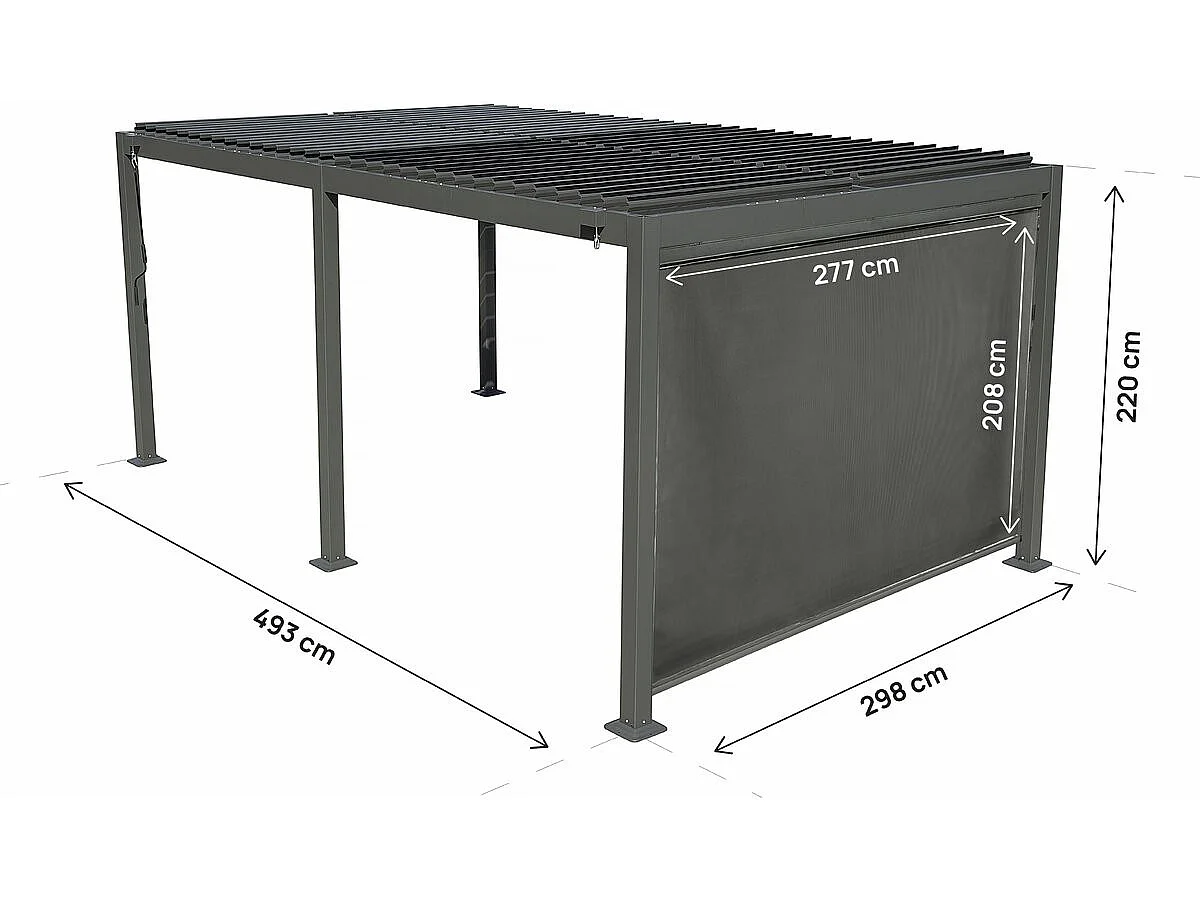 Pérgula bioclimática com toldo de alumínio <<Kensington>> - 3 x 5 m - Cinzento