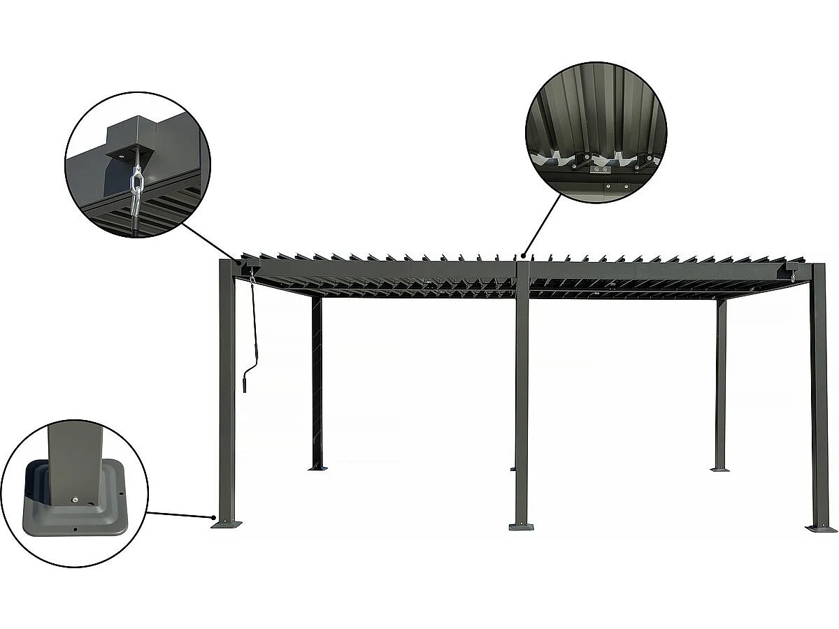 Pérgula bioclimática com toldo de alumínio <<Kensington>> - 3 x 5 m - Cinzento