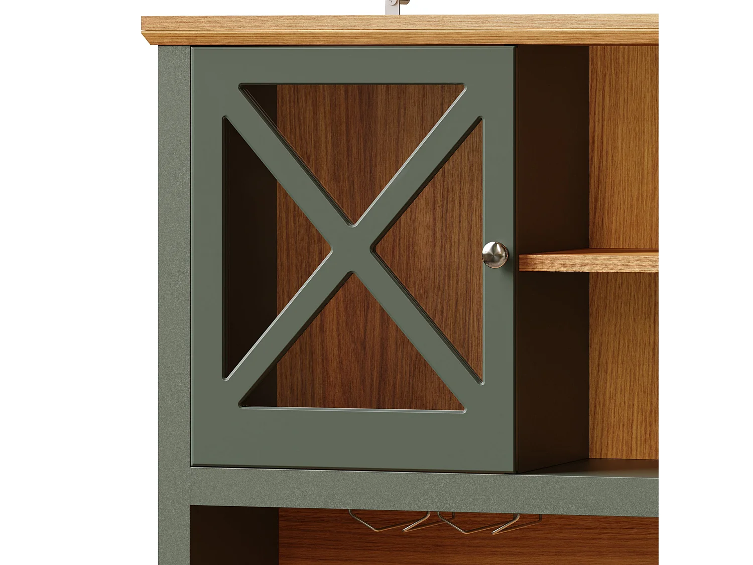 Vaisselier de cuisine vert antique éclairage LED et prises 120x45x188cm