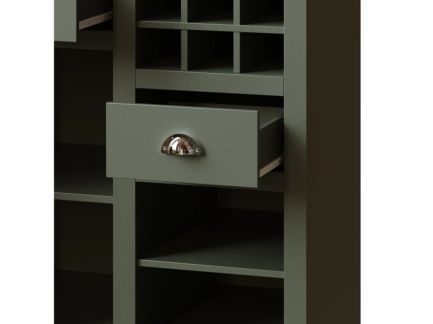 Vaisselier de cuisine vert antique éclairage LED et prises 120x45x188cm