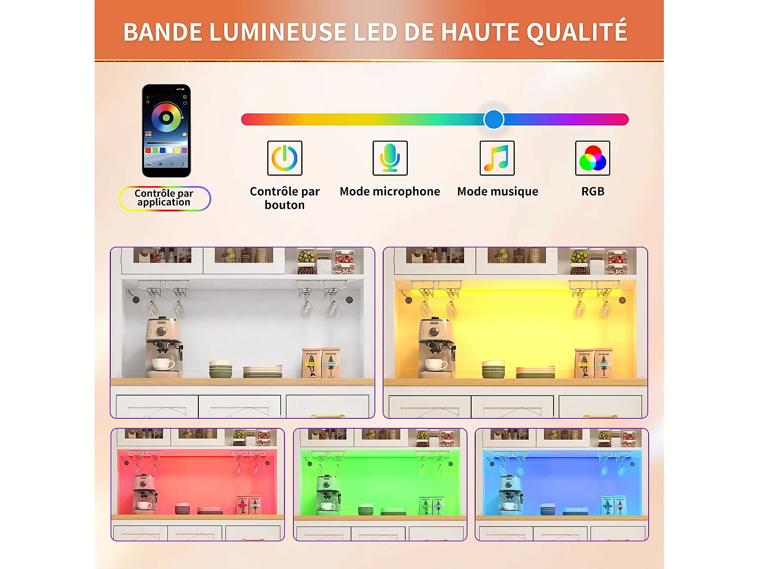 Vaisselier de cuisine effet bois et blanc vitrine design chevrons avec éclairage LED 105,5x40x180cm