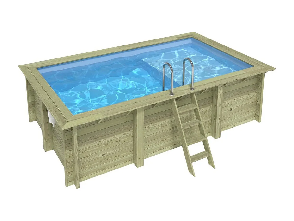 Piscine en bois AQUA 4.65 x 2.85 - H.1.24 m avec plage, bleu pâle, fixations à visser - BAS7306OSPL+PLA306 - ALTANKA