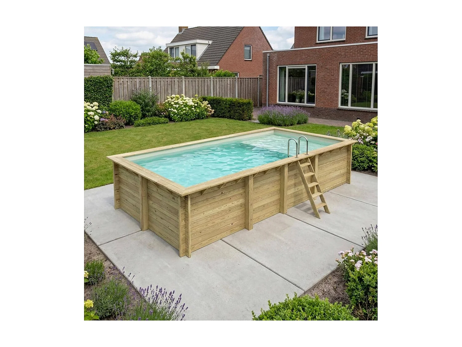 Piscine en bois AQUA 7 x 3.75 - H.1.45 m avec plage, sable, fixations à sceller - BAS7308OSPI3+PLA308 - ALTANKA
