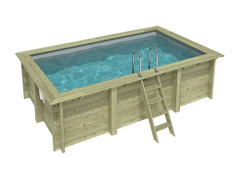 Piscine en bois AQUA 4.65 x 2.85 - H.1.24 m, gris clair, cadre en métal - sans dalle - BAS7306OSPU2 - ALTANKA