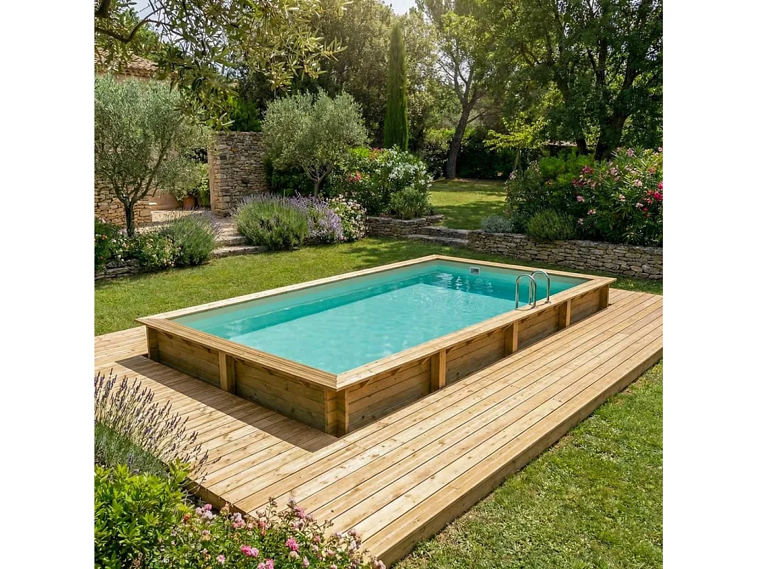 Piscine en bois AQUA 8.5 x 4.35 - H.1.45 m, sable, cadre en métal - sans dalle - BAS7309OSPU3 - ALTANKA