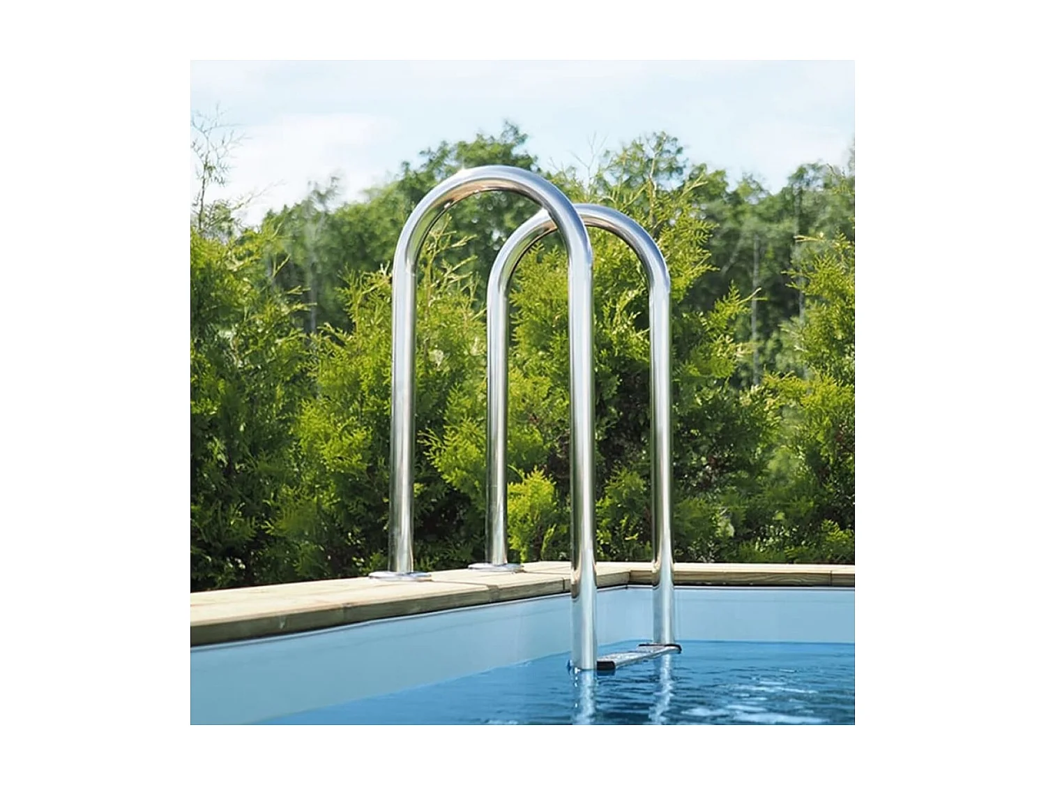 Piscine en bois NEMO 5.79 x 3.49 - H.1.45 m avec plage, gris clair, cadre en métal - sans dalle - BAS7304OSPU2+PLA304 - ALTANKA