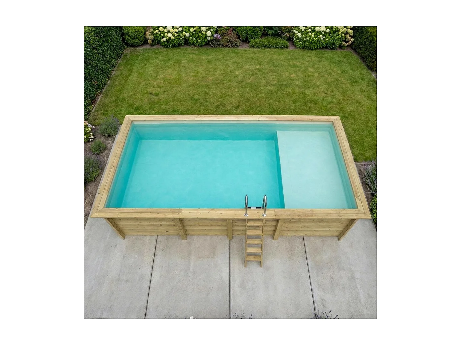 Piscine en bois AQUA 7 x 3.75 - H.1.45 m avec plage, sable, fixations à visser - BAS7308OSPL3+PLA308 - ALTANKA
