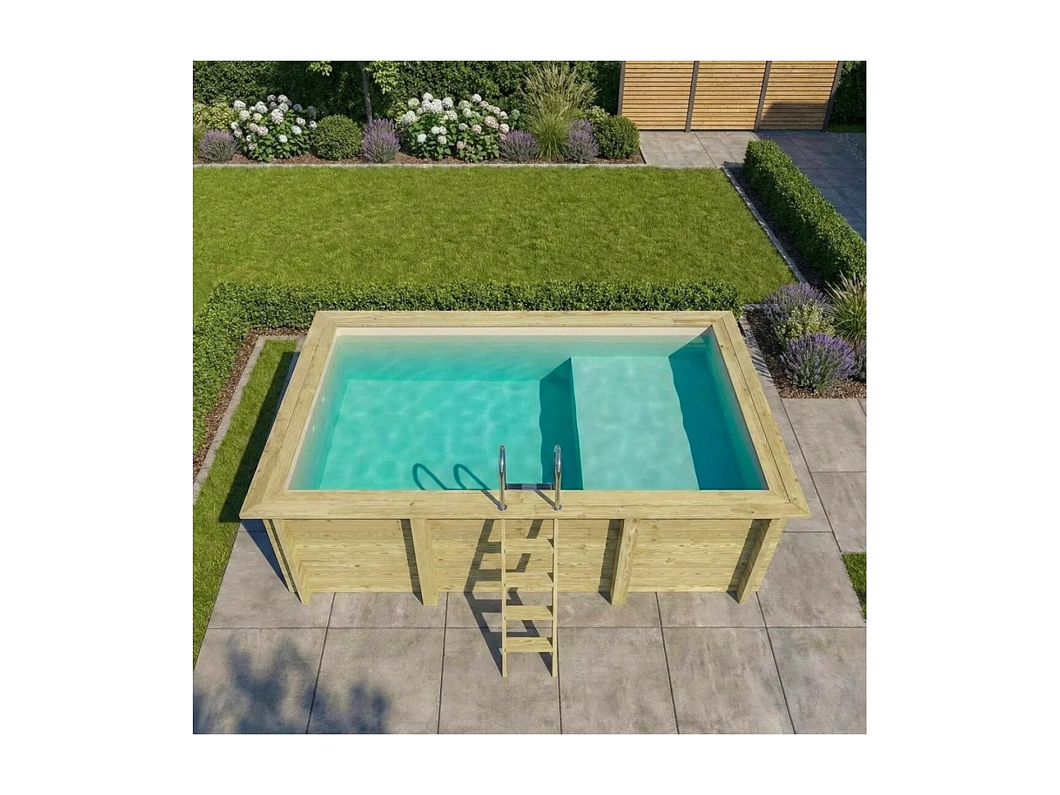 Piscine en bois AQUA 4.65 x 2.85 - H.1.24 m avec plage, sable, fixations à sceller - BAS7306OSPI3+PLA306 - ALTANKA