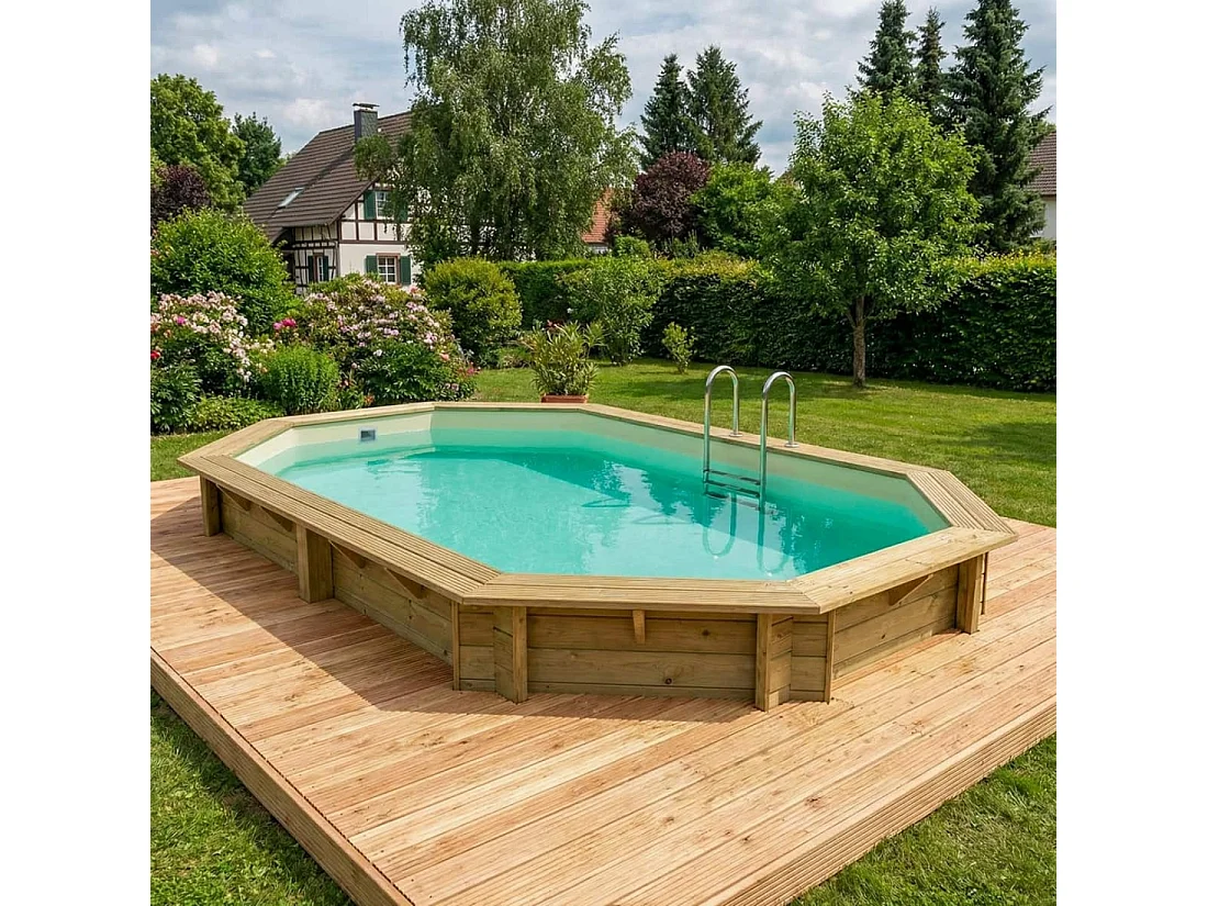 Piscina in legno NEMO 7.3 x 3.97 - H.1.45 m, sabbia, con supporti da cementare - BAS7305OSPI3 - ALTANKA