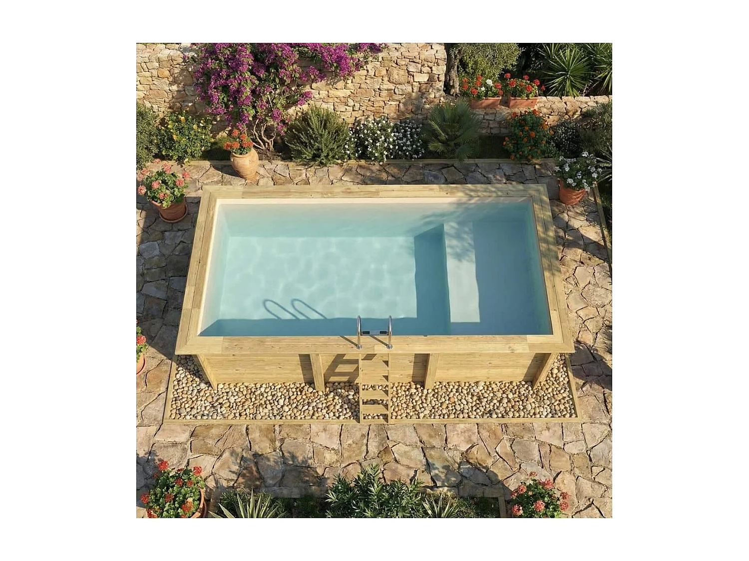 Piscine en bois AQUA 6.1 x 2.85 - H.1.31 m avec plage, sable, fixations à visser - BAS7307OSPL3+PLA307 - ALTANKA