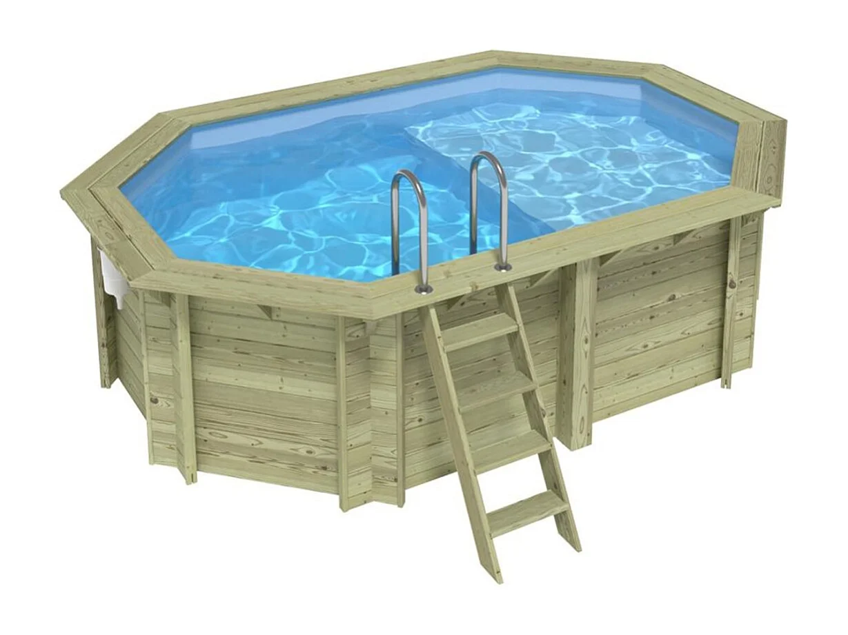Piscine en bois NEMO 4.3 x 3 - H.1.18 m avec plage, bleu pâle, cadre en métal - sans dalle - BAS7302OSPU+PLA302 - ALTANKA