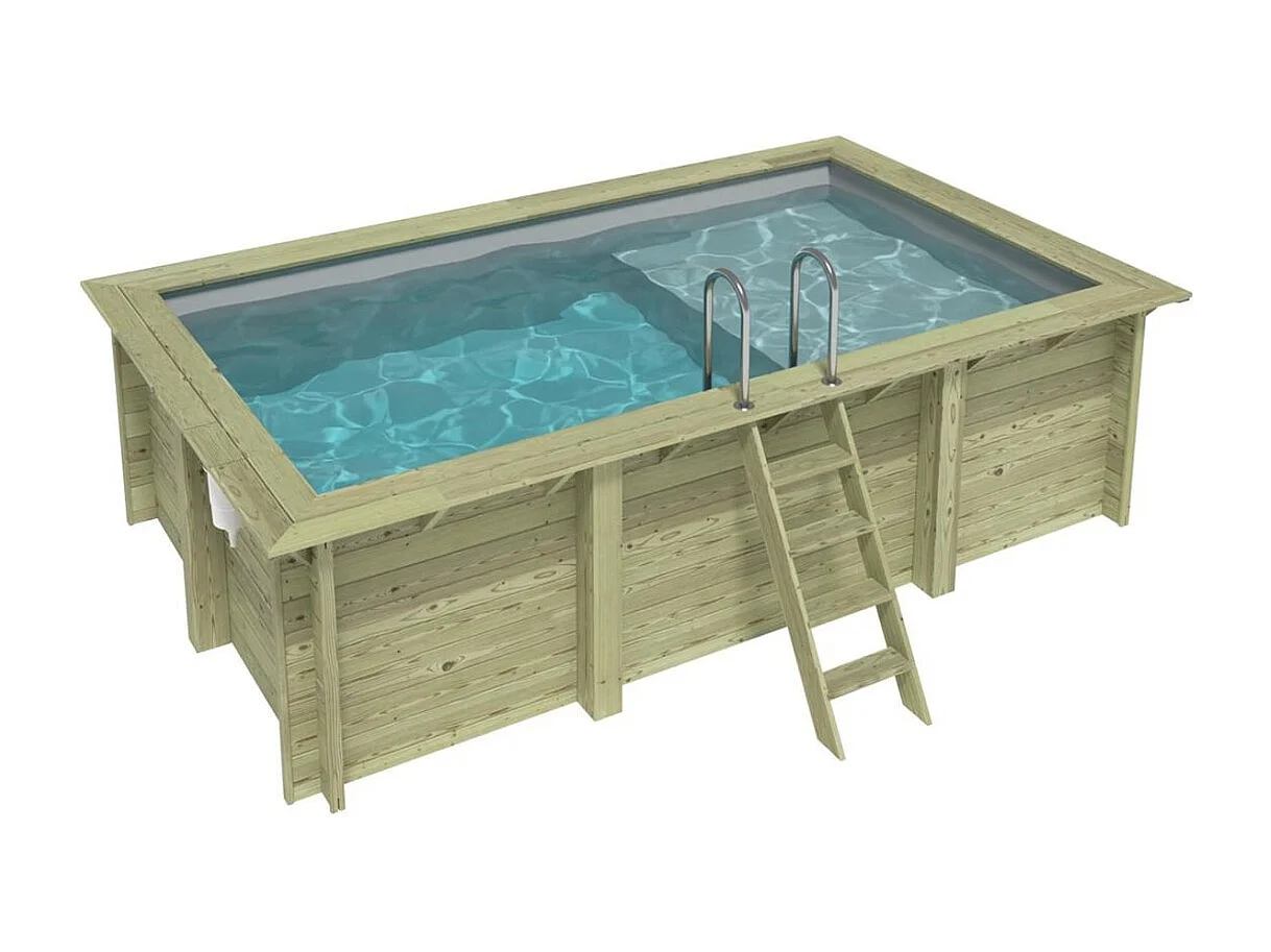 Piscine en bois AQUA 4.65 x 2.85 - H.1.24 m avec plage, gris clair, cadre en métal - sans dalle - BAS7306OSPU2+PLA306 - ALTANKA