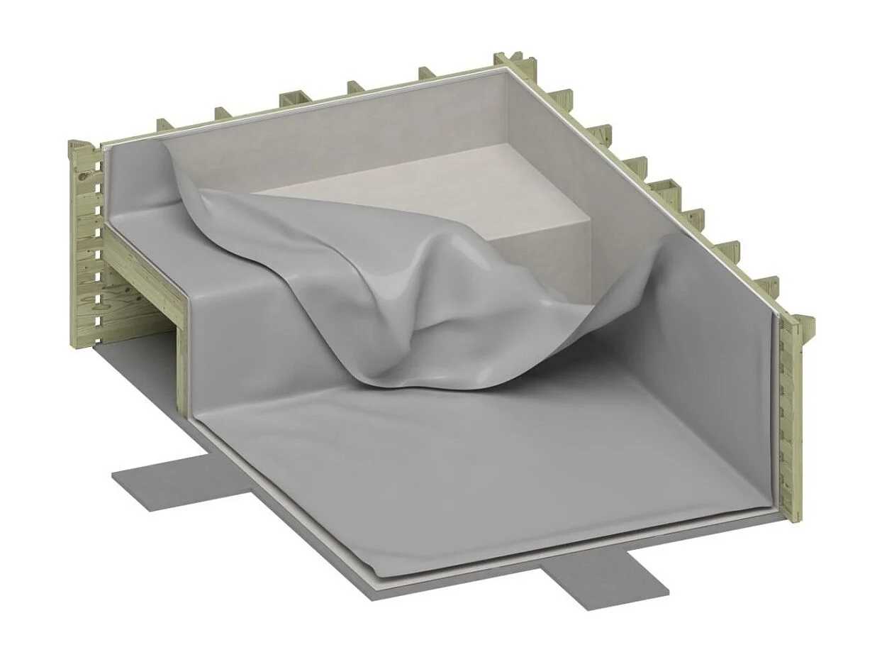 Piscine en bois NEMO 5.79 x 3.49 - H.1.45 m avec plage, gris clair, fixations à visser - BAS7304OSPL2+PLA304 - ALTANKA