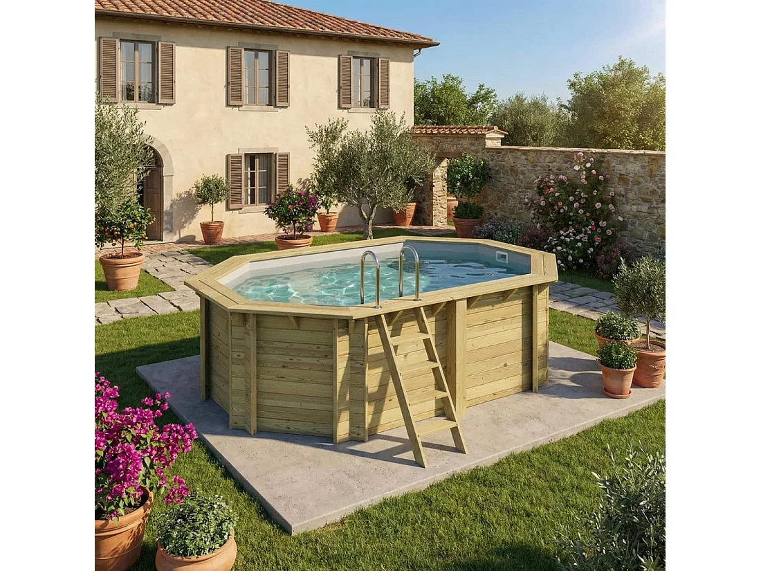 Piscina in legno NEMO 4.3 x 3 - H.1.31 m, grigio, Su telaio - senza cementazione - BAS7303OSPU2 - ALTANKA