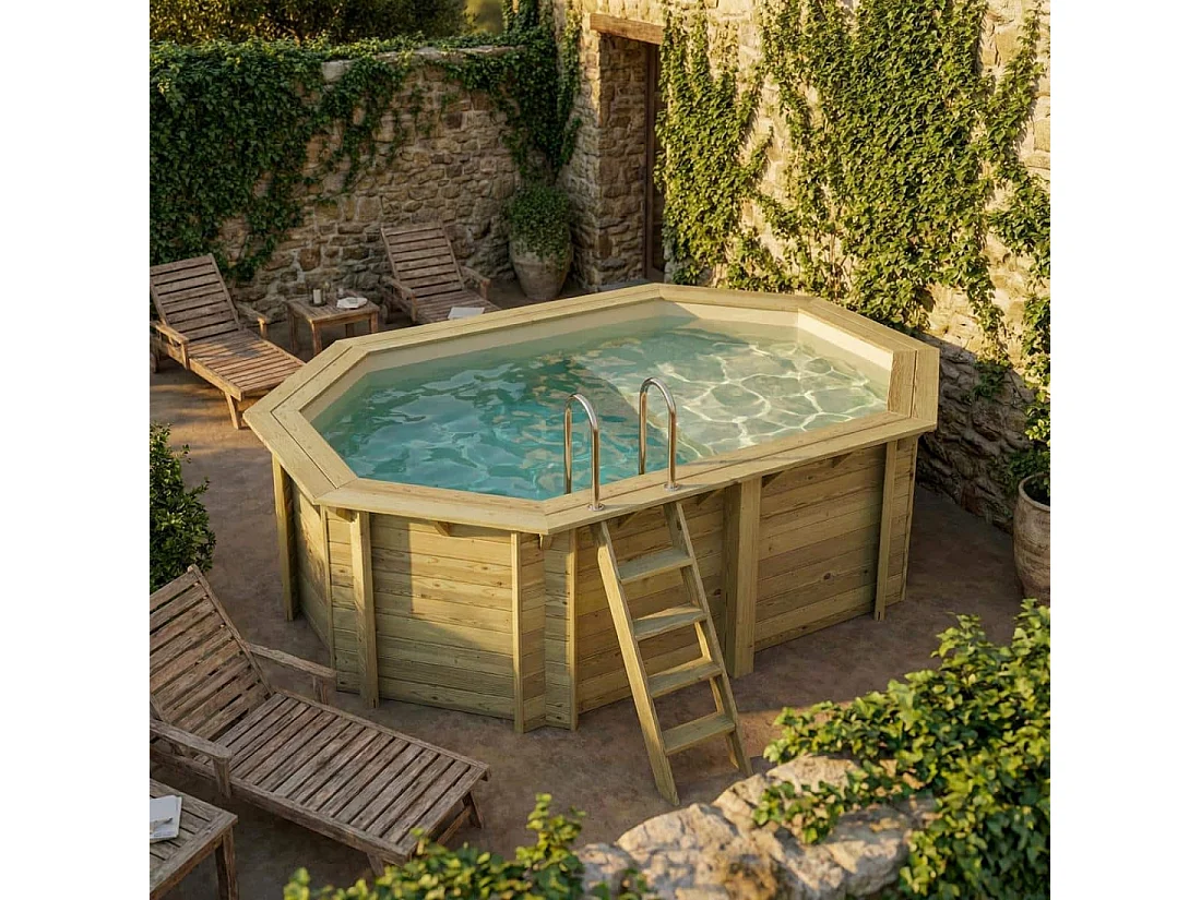 Piscine en bois NEMO 4.3 x 3 - H.1.31 m avec plage, sable, cadre en métal - sans dalle - BAS7303OSPU3+PLA303 - ALTANKA
