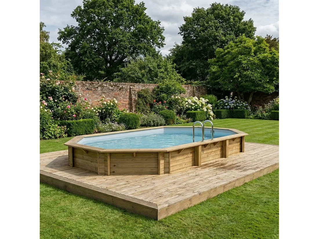 Piscina in legno NEMO 7.3 x 3.97 - H.1.45 m, grigio, con supporti da cementare - BAS7305OSPI2 - ALTANKA