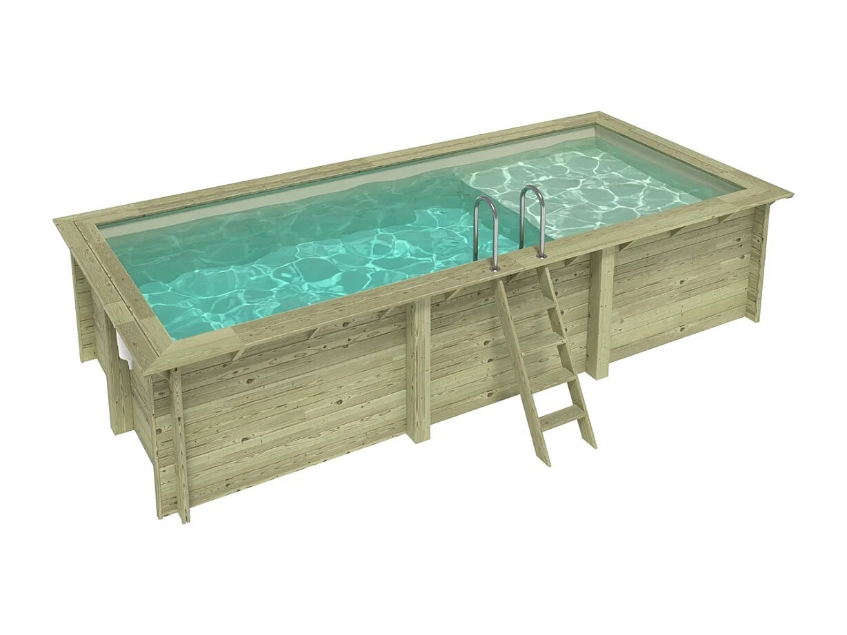 Piscine en bois AQUA 6.1 x 2.85 - H.1.31 m avec plage, sable, cadre en métal - sans dalle - BAS7307OSPU3+PLA307 - ALTANKA