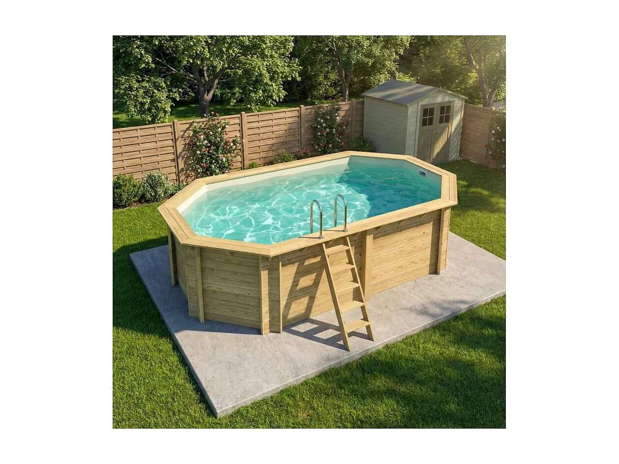 Piscine en bois NEMO 5.79 x 3.49 - H.1.45 m, sable, fixations à sceller - BAS7304OSPI3 - ALTANKA