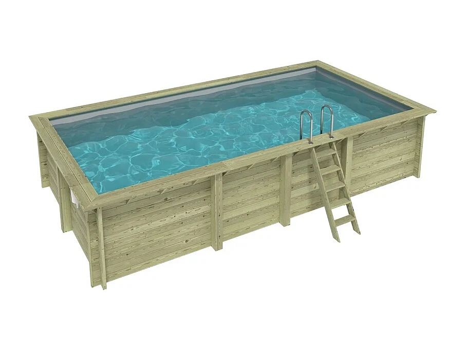 Piscine en bois AQUA 7 x 3.75 - H.1.45 m, gris clair, cadre en métal - sans dalle - BAS7308OSPU2 - ALTANKA