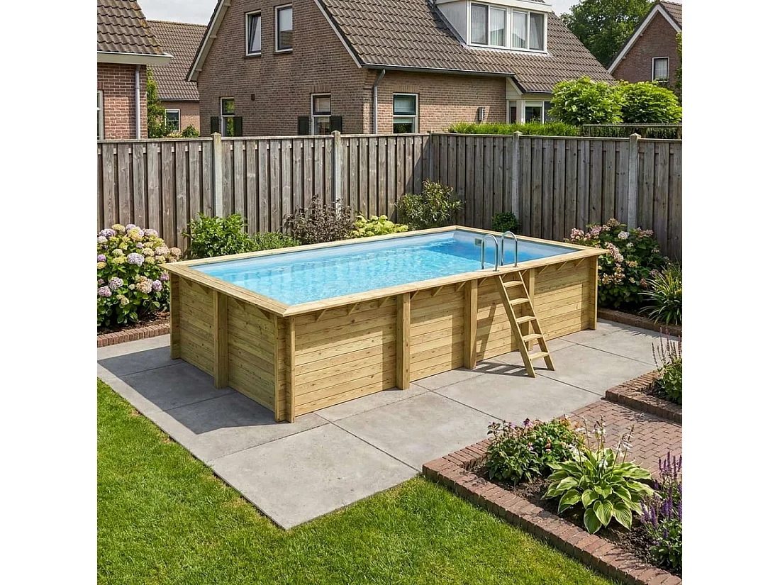 Piscine en bois AQUA 7 x 3.75 - H.1.45 m, gris clair,  - BAS7308OSPU2 - ALTANKA