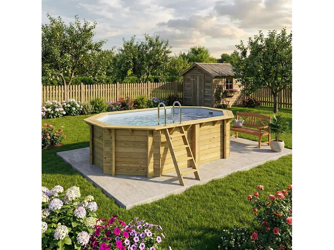 Piscina in legno NEMO 4.3 x 3 - H.1.18 m, grigio, Su telaio - senza cementazione - BAS7302OSPU2 - ALTANKA