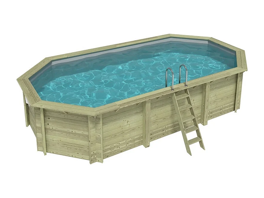 Piscine en bois NEMO 7.3 x 3.97 - H.1.45 m, gris clair, cadre en métal - sans dalle - BAS7305OSPU2 - ALTANKA